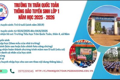 Thông báo tuyển sinh lớp 1 năm học 2025-2026. Kính đề nghị quý phụ huynh có con trong độ tuổi đến nộp hồ sơ đúng thời gian quy đinh.